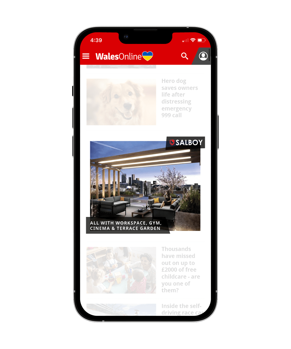 Phone showing WalesOnline website with an MPU ad